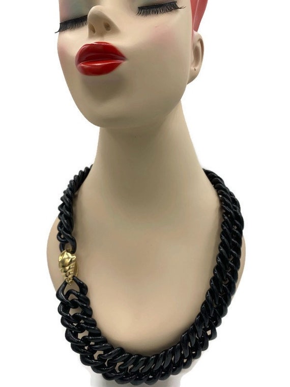 Vintage 1970s Chunky Funky Black Lucite Chain Neck