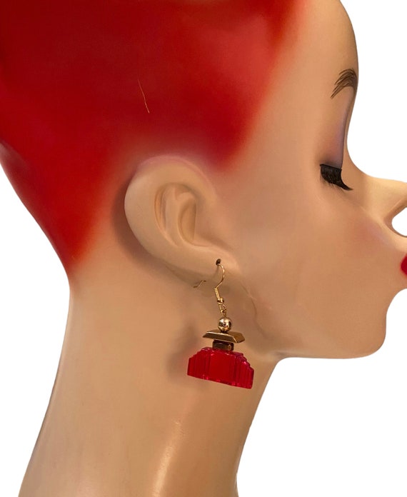 Vintage Candy Apple Red Prystal Fishhook Pierced … - image 1