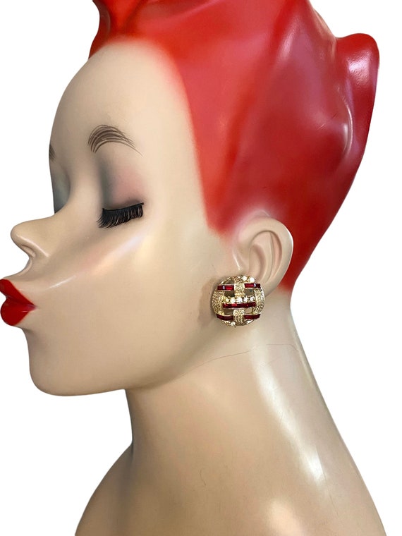 Vtg Gold Plated Inlaid Channel Set Ruby Red Bague… - image 5