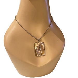 Vintage Blister Pearl Abalone Silver Plated Pendant Necklace Prom Wedding BB7