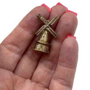 Ciondolo vintage in argento sterling con mulino a vento olandese articolato