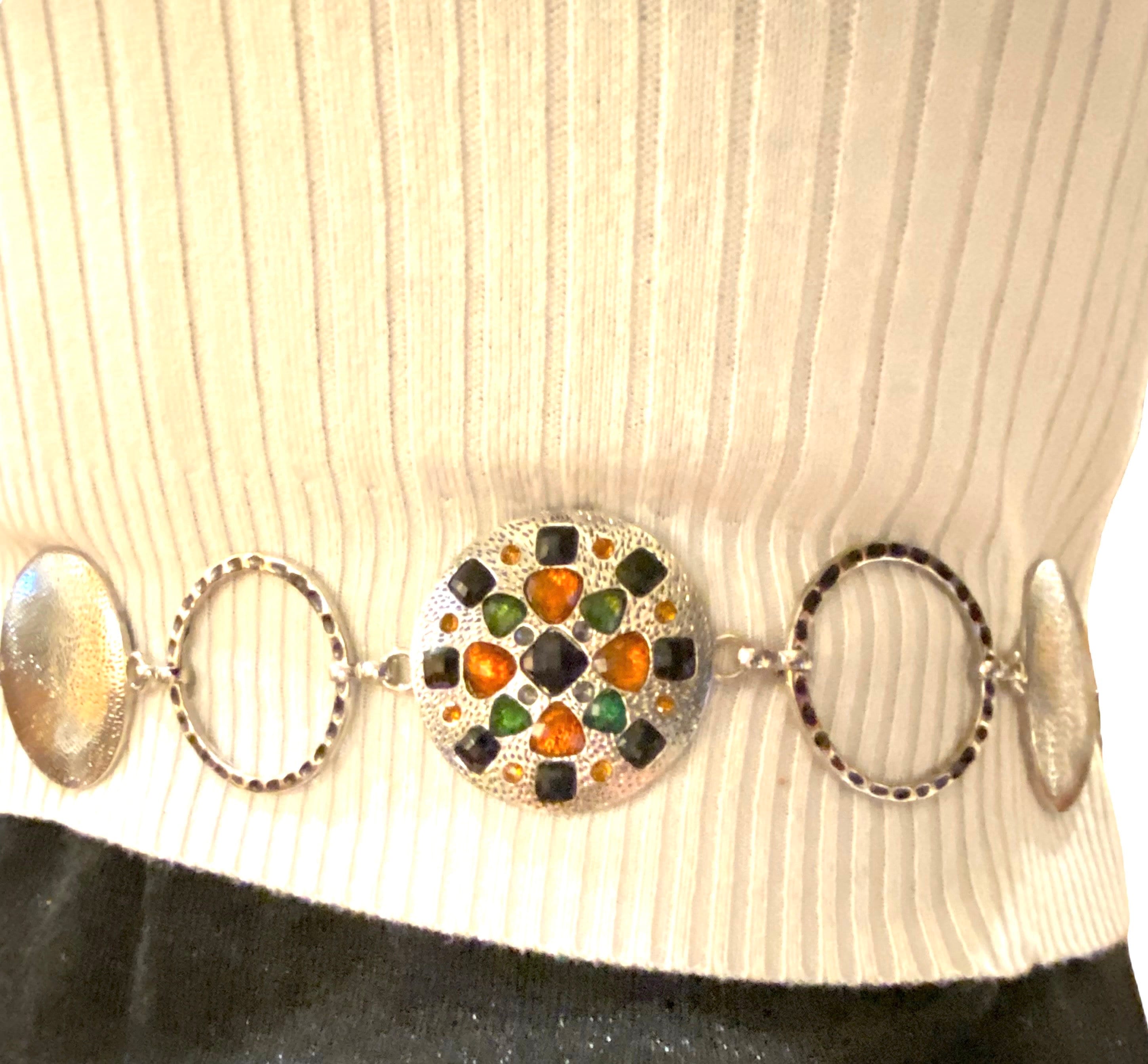 Vintage 80s Etruscan Silver Plated Lucite Gummy Jewel Green  display picture 2