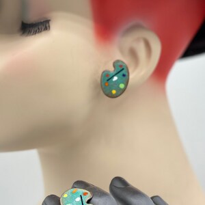 Vtg Abstract Enamel on Copper Screw Back Earrings mid century Modern Art Palate AA13