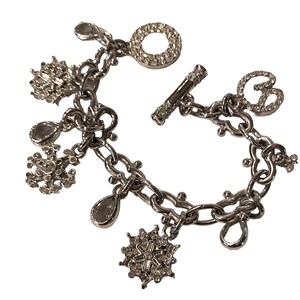 Vintage St John Silver Plated Chain Link Snowflake Charm Bracelet 7” YY22