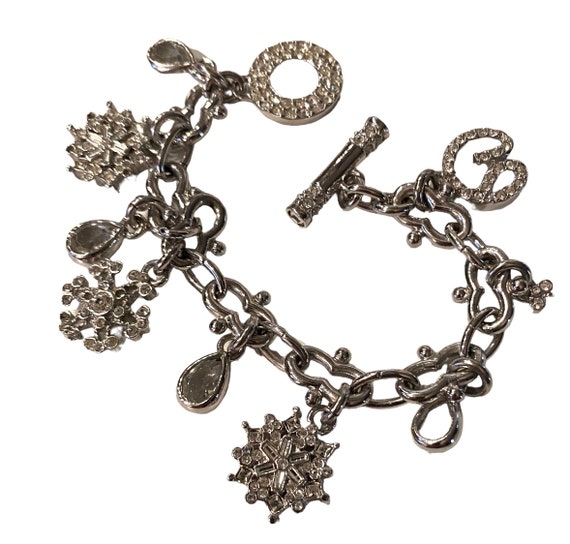 Vintage St John Silver Plated Chain Link Snowflake Charm Bracelet