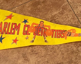 Vintage Yellow Felt Harlem Globetrotters Basketball Souvenir Pennant