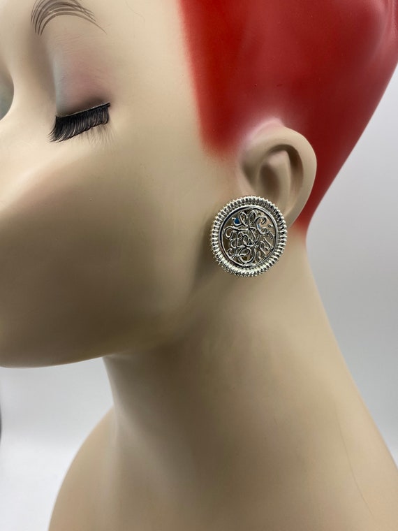 VTG Lisner Oversized Button Scroll Silver Plated … - image 3