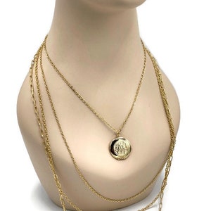 Vintage Multi Strand Festoon Ornate Gold  Monogram Locket Pendant Necklace LL31