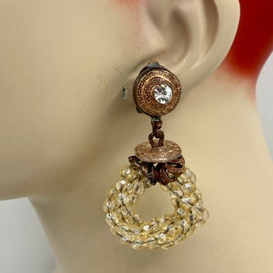 Vintage Margherita Buonanno Italy Rustic Boho Chic Beaded Hoop Dangle Clip Earrings WW21