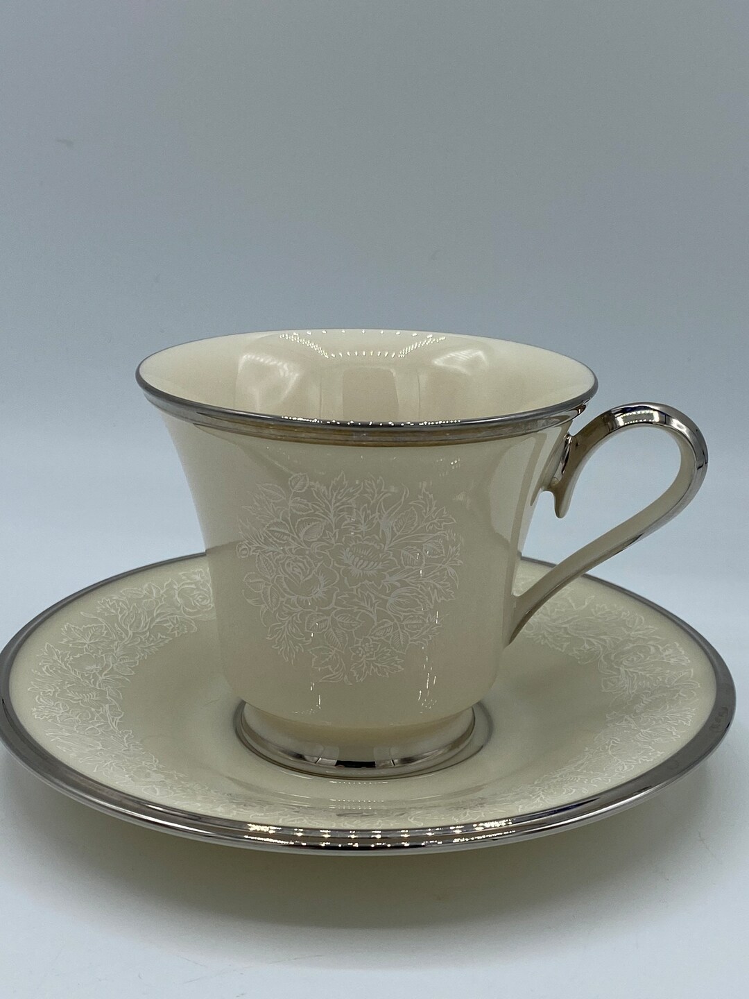 Vintage Lenox Moonspun Platinum Porcelain Footed Cup and Saucer Set Etsy