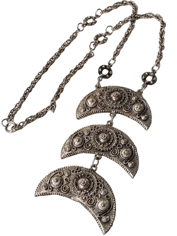 Vtg Unique Funky Silver Crescent Eclipse Moon Tri… - image 1