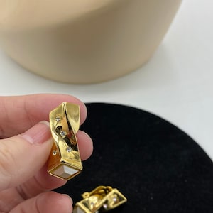 Vintage Abstract Gold Plated Twisted Prism with Crystals Clip Earrings Box1s2