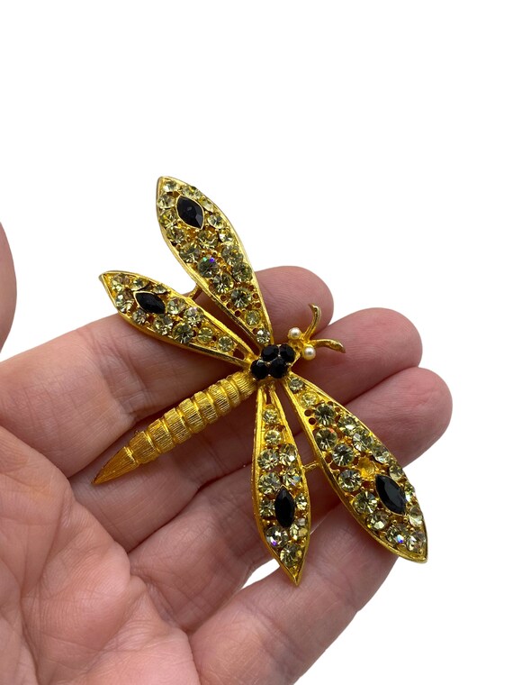 Vintage Crystal Rhinestone Ornate Dragon Fly Brooc