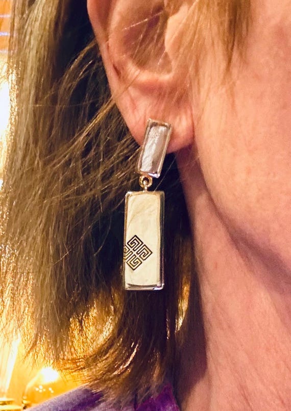 Vtg Givenchy Silver Plated Rectangular Pendant Go… - image 3