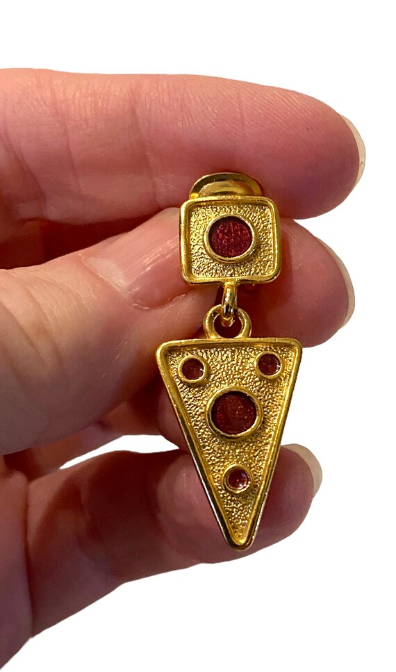 Vintage Dark Red Maroon Enamel Gold Plated Triangu