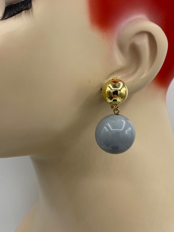 Vintage Chunky Grey Large Bead Dangle With Gold C… - image 1