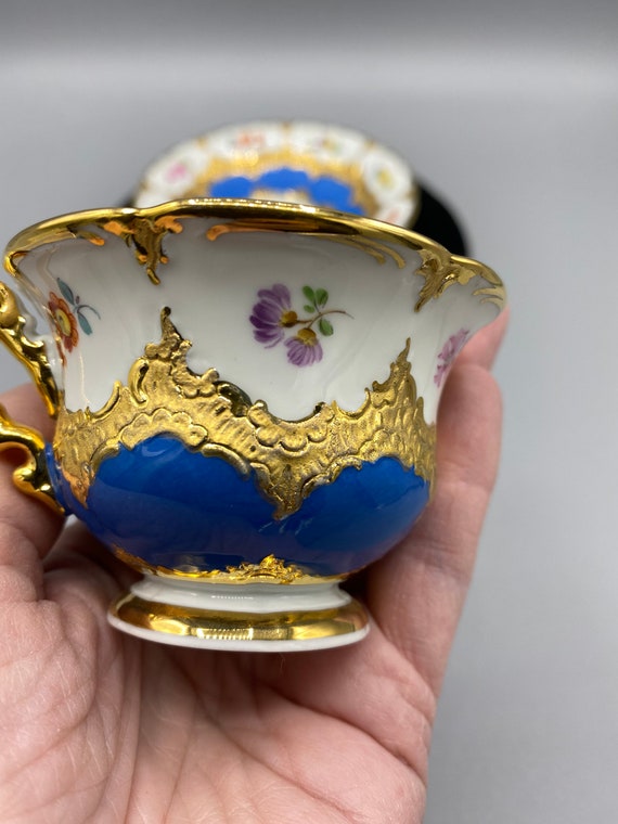 Antique Meissen B Form Porcelain Cup Saucer Set Turquoise