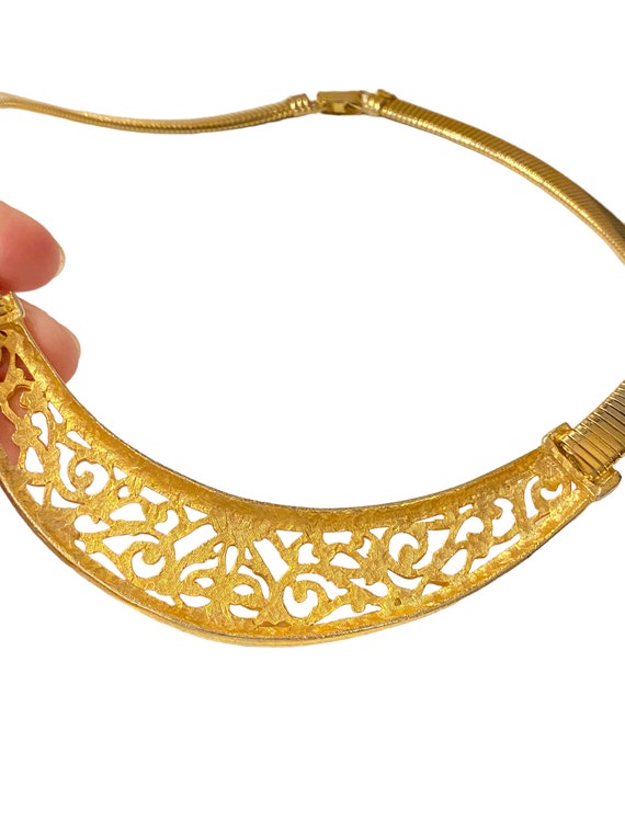 Vintage 1980s Gold Plated Reticulated Filigree Ch… - image 5