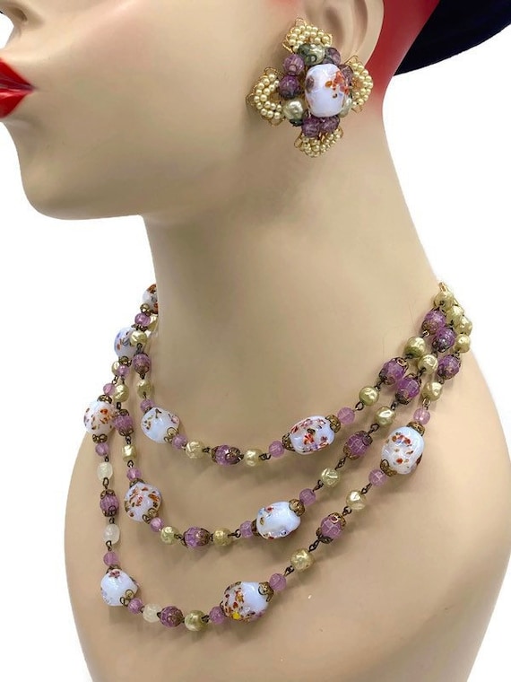 VTG Faux Seed Pearls Japanese  Opaline Millefiori… - image 1