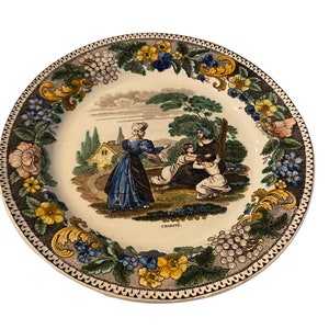 Antique Creil Polychrome French Faience Plate Montereau Lebeuf & Thibault Charite 8.5”