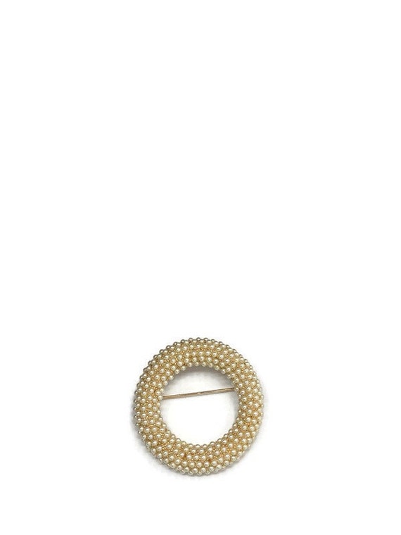 Vintage Faux Seed Pearl Circle Pin Brooch - image 2