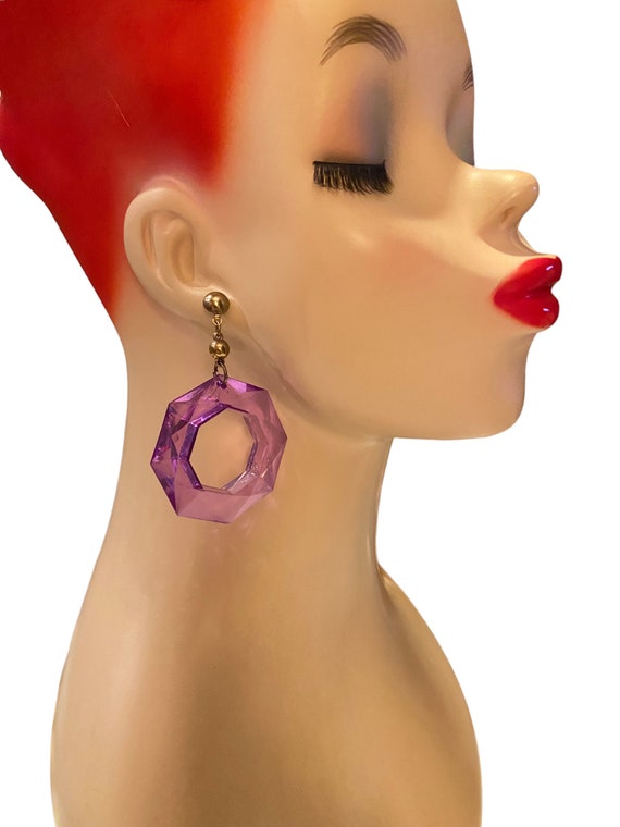 Vintage Prystal Purple Pink Hoop Pierced Earrings 