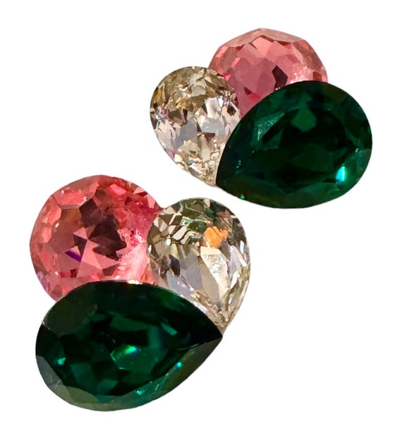 Vintage Swarovski Pink, Green &  and Clear Pear C… - image 3
