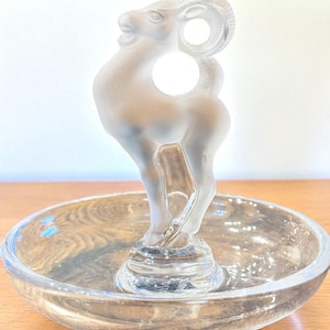 Vintage Lalique France Crystal Clear Frosted Bastia Ram Figurine Ring or Trinket