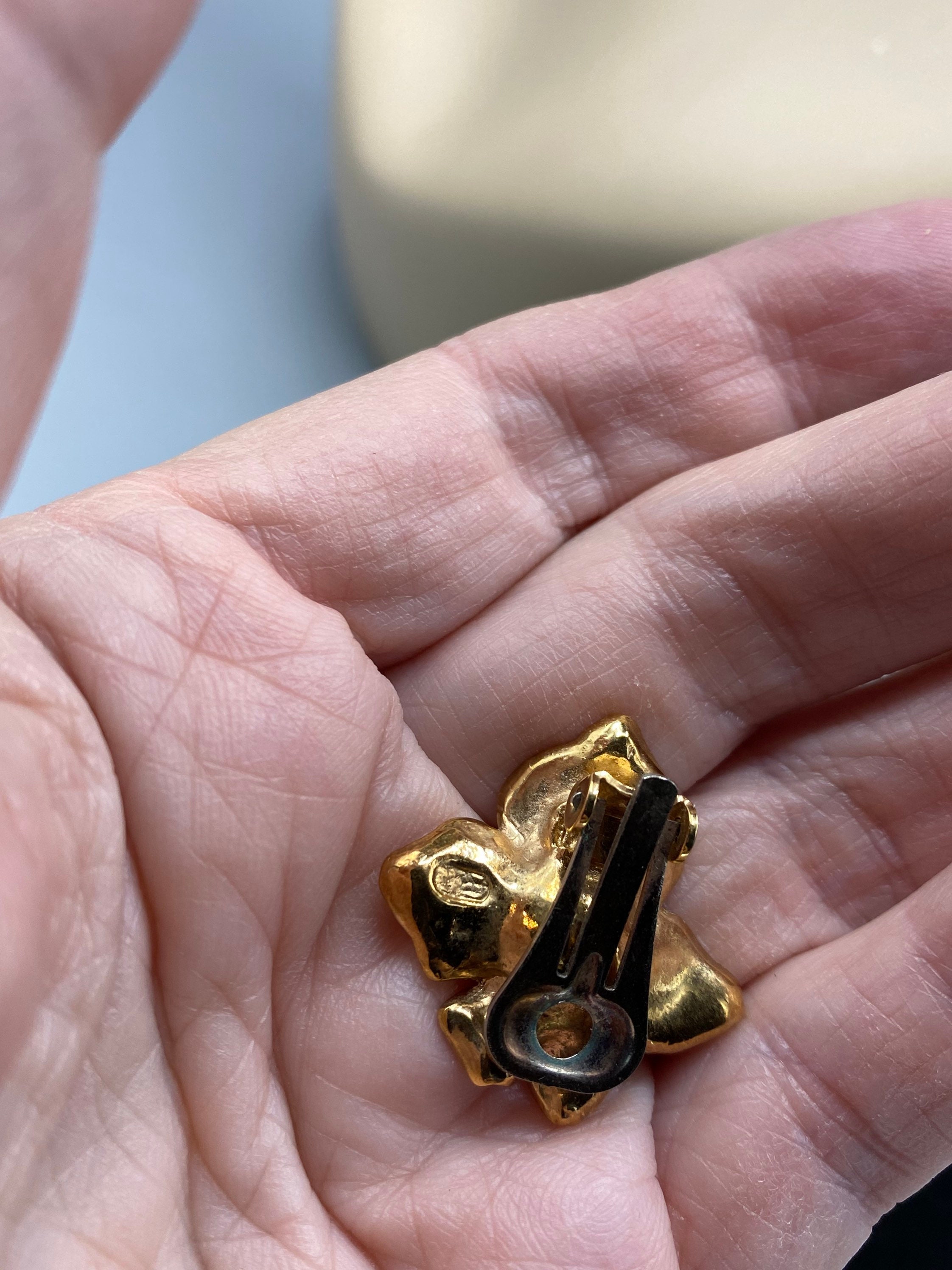 Vintage Gold Pave Crystal Daisy Flower Designer Chunky Clip