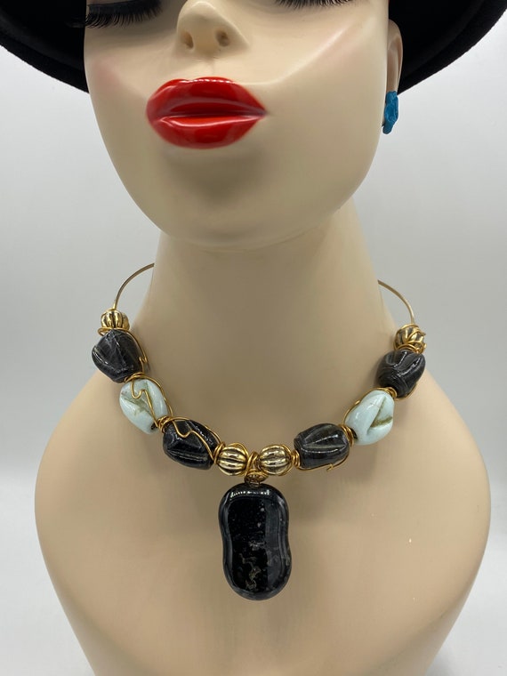 Vtg Brass Artisan Brutalist Wire Choker Necklace … - image 6