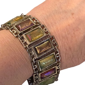 Vintage Silver Plated Lucite That Looks Like Art Gripoix Glass Deco Polished Link Bracelet AA17