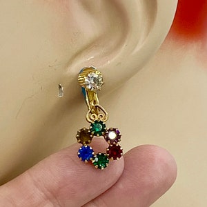 Pendientes vintage de clip circular con cristales y piedra de nacimiento de celebridades, estilo moderno de mediados de siglo MM2