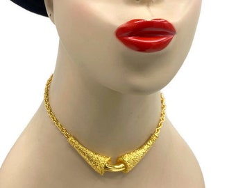 Collier Ras Du Cou Brutaliste Vintage Vers 1970 - Laiton Soudé Et Pierre Naturelle, Doré