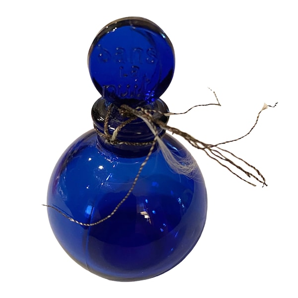 Vintage HTF jaren 1920-30 Lalique Jans la Nuit miniatuur kobalt glazen parfumfles