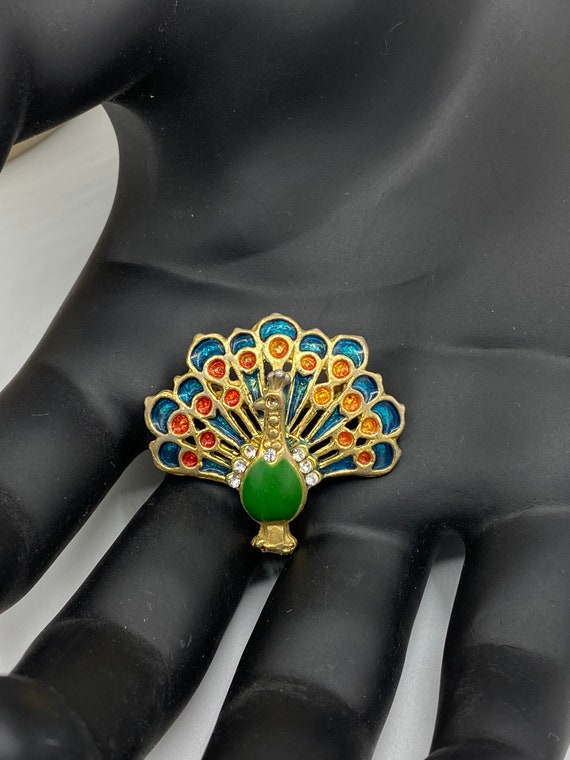 Vintage Victorian Era Art Nouveau Enamel Peacock … - image 2