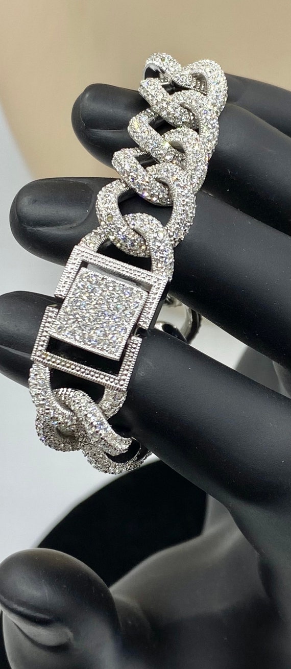 Vintage Marked N Silver Rhodium Plated Pave Cryst… - image 2