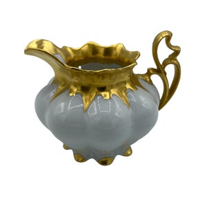 Vintage Victorian MZ Austria Porzellan Krug Milchkännchen Weißgold Vergoldet Moritz Zdekauer Krug