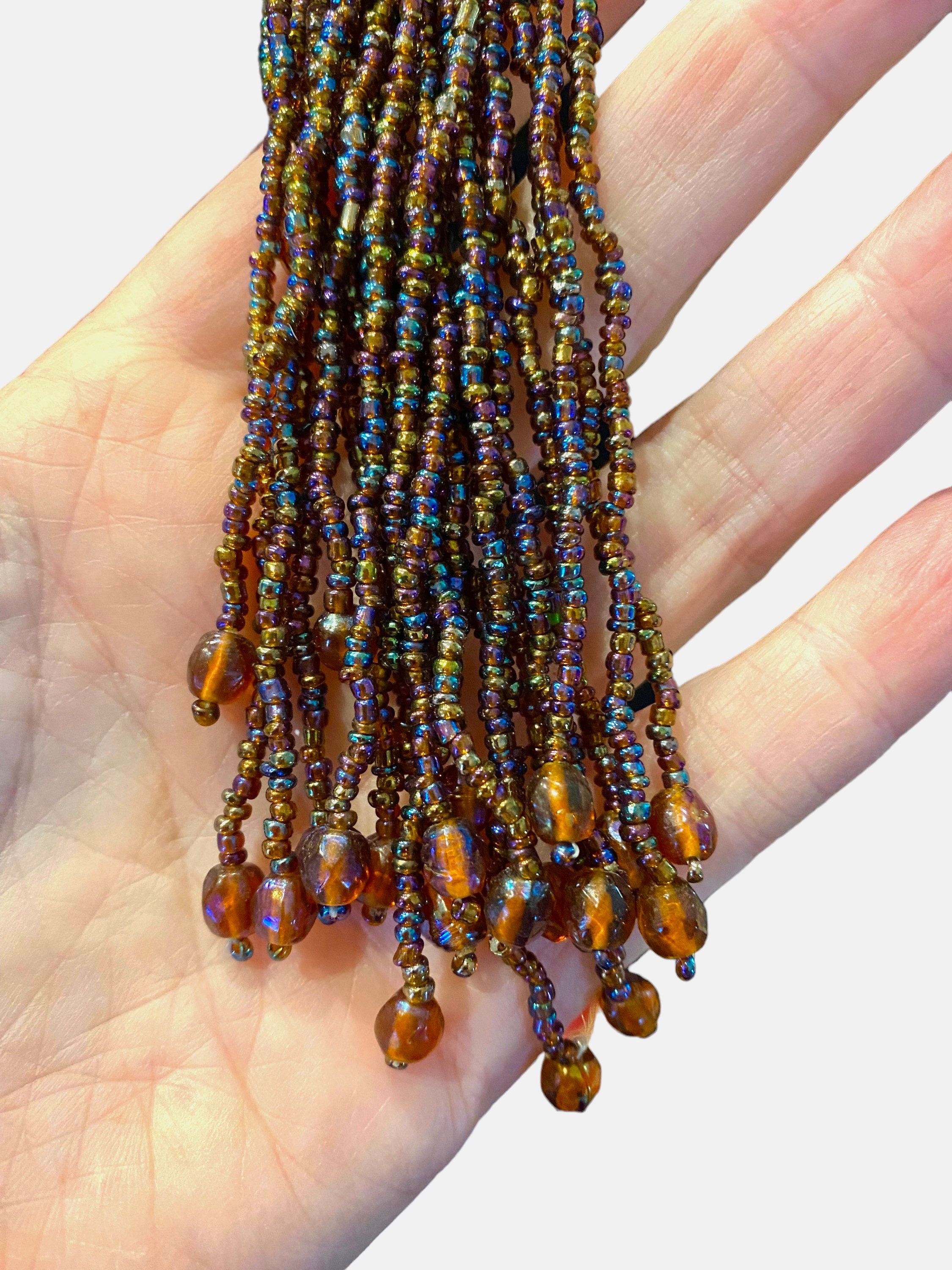 Vintage Iridescent Carnival Black Glass Seed Bead Belt  display picture 1