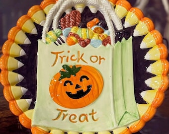 VTG Omnibus Fitz And Floyd Halloween Pumpkin Candy Corn Canapé Candy Plate New in Box Trick or Treat