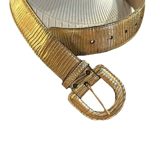 Vintage Calderon Made in USA Gold Reptile Scale Leather Belt  display picture 2