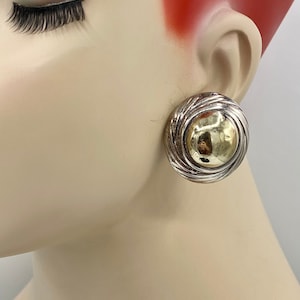 Vintage BRIAN BERGNER 925 Sterling Silver with Gold Washed Cabochon Clip Earrings S12