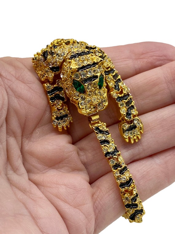 Vintage HGE Crystal Encrusted Black Enamel Tiger … - image 2