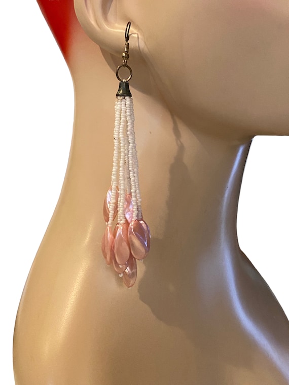 Vintage Boho Chic Pink Lucite Waterfall Dangle Pi… - image 3