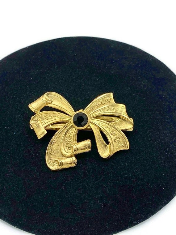 Vintage Mourning Barrette Gold Tone Decorative Scroll Ribbon 