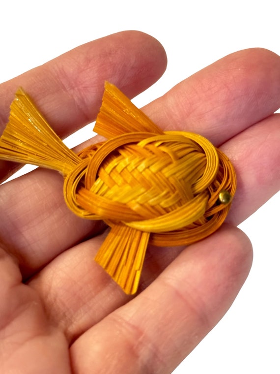 Vintage Bamboo Woven Handcrafted Koi Fish Brooch