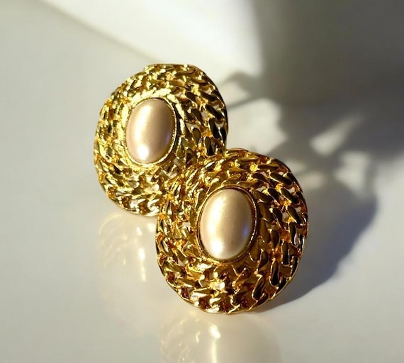 Boucles D'oreilles Pendantes Perles Jaunes Et Strass – Longueur 10 Cm – Fermoir Dormeuse – Occasion Excellent état