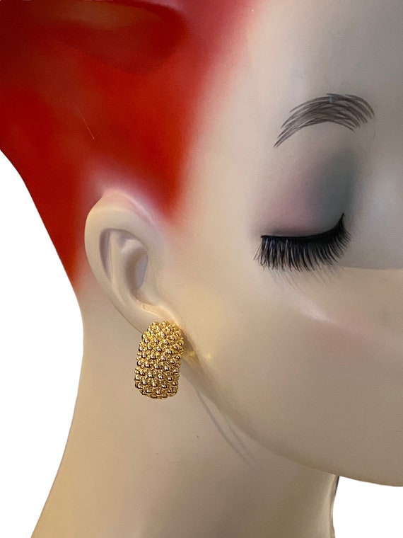 Vintage Bubble Brutalist Huggie Hoop Pierced Earr… - image 1