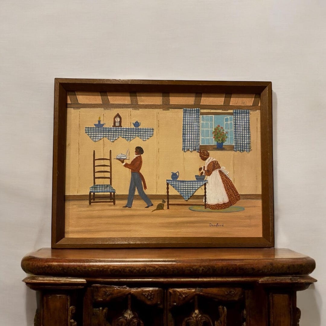 Vintage Americana Folk Art Oil on Canvas Painting by Danford Blue ...