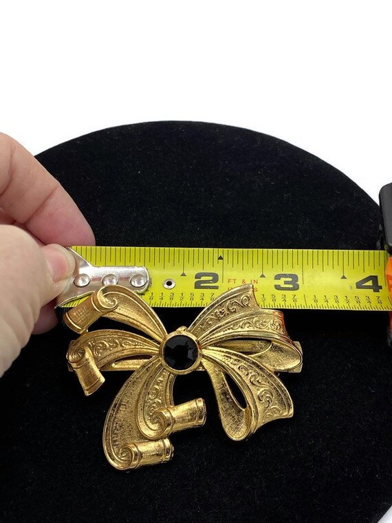 Vintage Mourning Barrette Gold Tone Decorative Scroll Ribbon  display picture 3