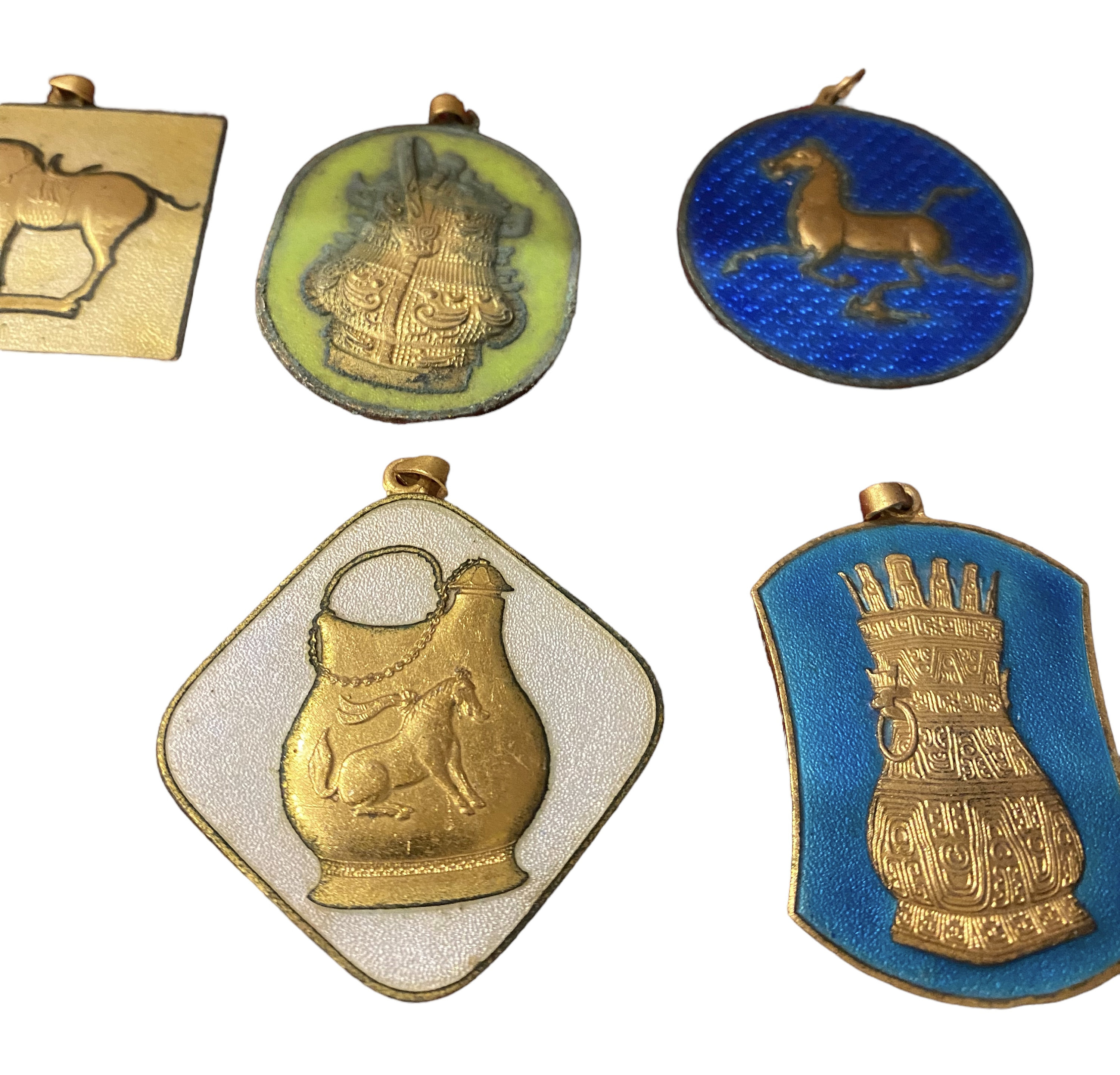 MINT Vintage Silk Box Set Chinese Peking Jewelry Enamel Pendants